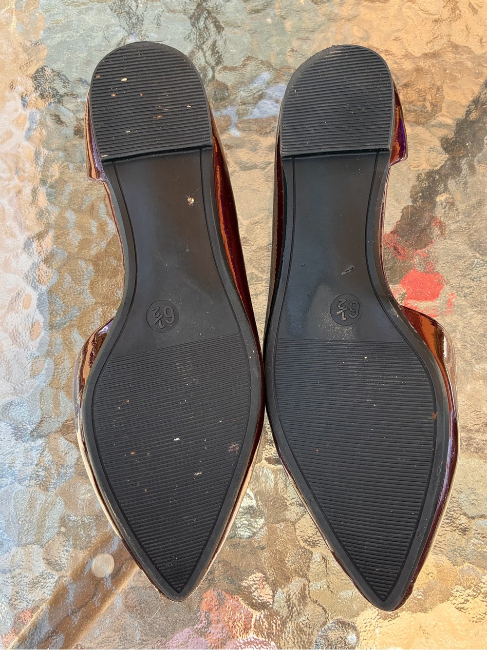A New Day 6.5 deep ruby red patent faux leather d’orsay pointy toe flats shoes - Picture 4 of 8